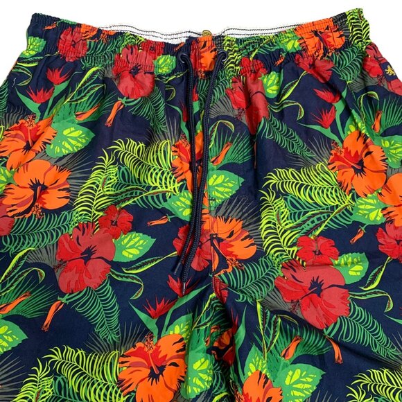 Rugby University Board Shorts Swim Trunks M Blue Floral Pockets Mesh Lining - Picture 2 of 5